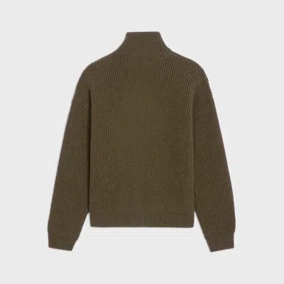 Celine Triomphe Trucker Sweater In Ribbed Wool In Green