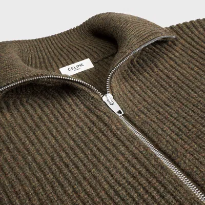 Celine Triomphe Trucker Sweater In Ribbed Wool In Green