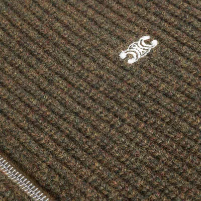 Celine Triomphe Trucker Sweater In Ribbed Wool In Green