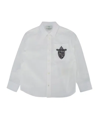 Fendi Embroidered-shield Shirt In White