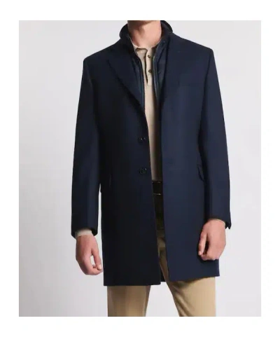 Fay Three-button Detachable-collar Coat In Blue