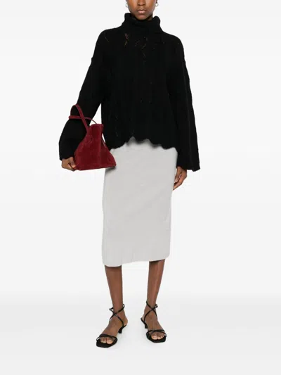 Twinset Textured Knit Sweater With Turtleneck And Scalloped Edges In Black