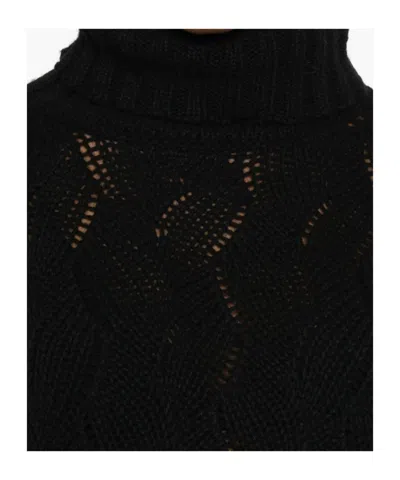 Twinset Textured Knit Sweater With Turtleneck And Scalloped Edges In Black