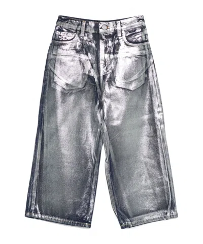 Msgm Metallic Silver Jeans In Gray