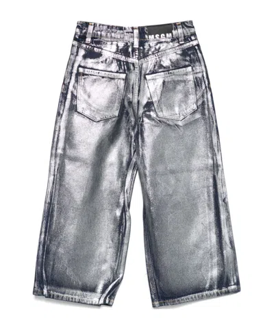 Msgm Metallic Silver Jeans In Gray