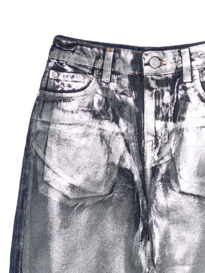 Msgm Metallic Silver Jeans In Gray