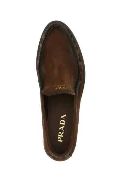 Prada Loafers With A Vintage-effect In Suede Leather In Animal Print