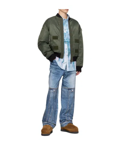 Andersson Bell Khaki Flight Layered Washed Bomber Jacket In Green