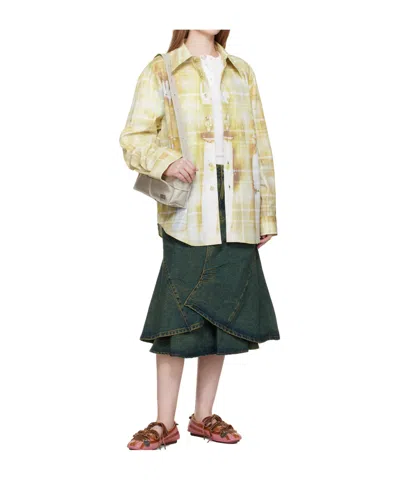 Andersson Bell Blue Custom Flare Layered Denim Midi Skirt In Green