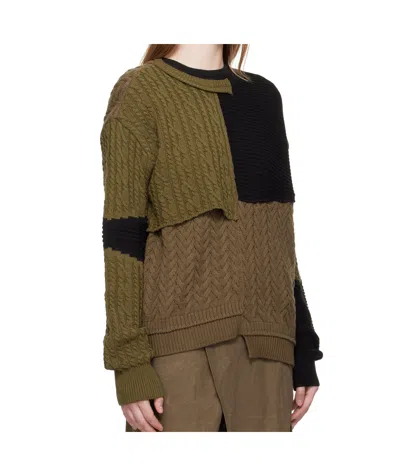 Andersson Bell Patchwork Asymmetric Crew Neck Sweater In Brown