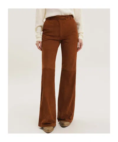 1989 Studio Corduroy Flared Leather Pants In Brown