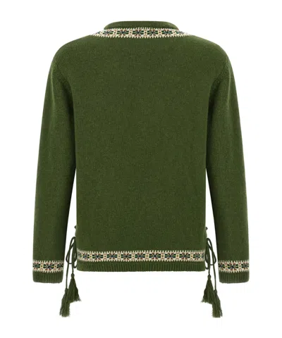 Bode Moritz Tassel Trim Virgin Wool Sweater In Green