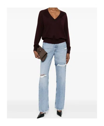 Elisabetta Franchi Maglia Con Scollo A V In Misto Lana In Red