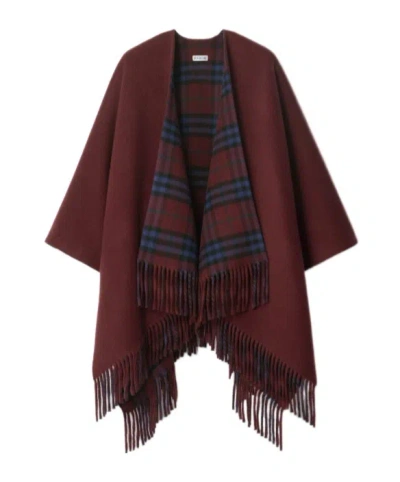 Burberry St. Charlotte Reversible Wool Cape In Burgundy