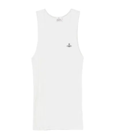 Vivienne Westwood Logo Embroidered Sleeveless T-shirt In White