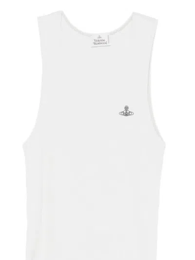 Vivienne Westwood Logo Embroidered Sleeveless T-shirt In White