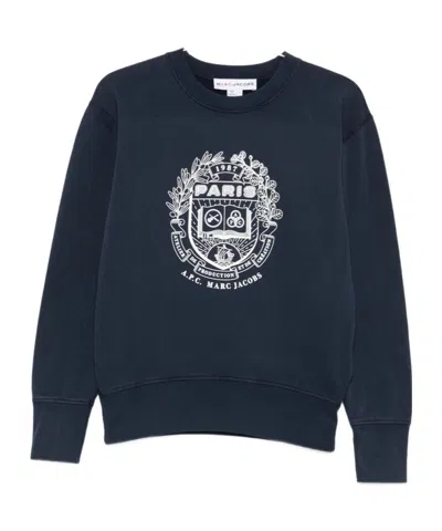 Apc A.p.c. X Marc Jacobs Long-sleeved Crewneck Sweatshirt In Blue