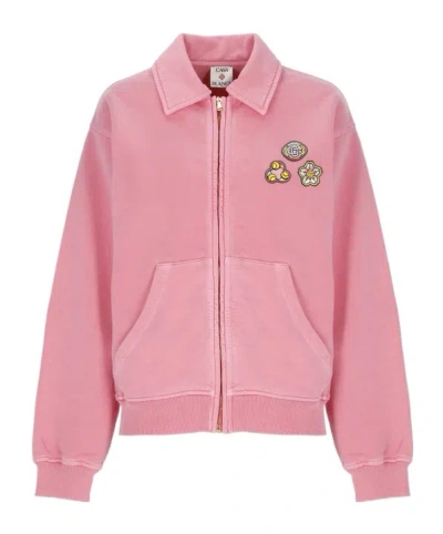 Casablanca Soft Cotton Sweatshirt With Contrasting Patches And Zip Closure In Pink