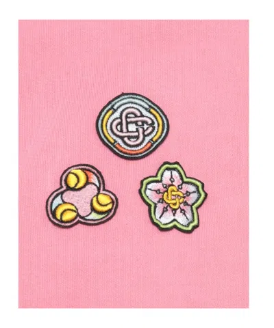 Casablanca Soft Cotton Sweatshirt With Contrasting Patches And Zip Closure In Pink