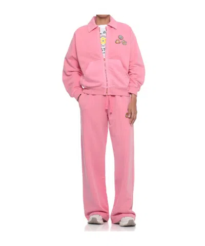 Casablanca Soft Cotton Sweatshirt With Contrasting Patches And Zip Closure In Pink