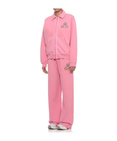 Casablanca Soft Cotton Sweatshirt With Contrasting Patches And Zip Closure In Pink