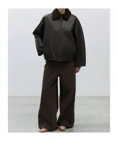 Alysi Zip-front Leather Jacket In Black