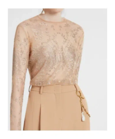 Ermanno Scervino Tulle Top With All-over Crystal Embroidery In Brown