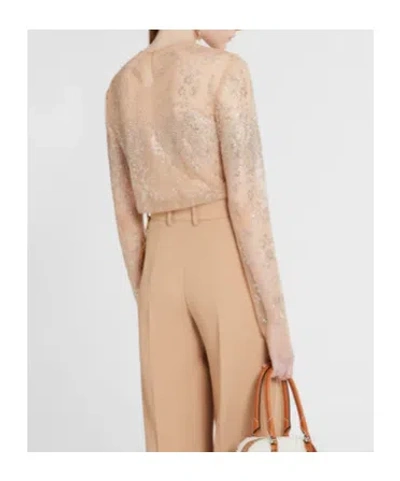 Ermanno Scervino Tulle Top With All-over Crystal Embroidery In Brown