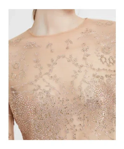 Ermanno Scervino Tulle Top With All-over Crystal Embroidery In Brown