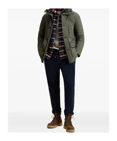 Woolrich Hooded Button-fastening Padded Jacket In Green