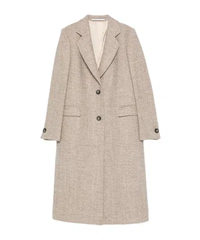 Tagliatore Herringbone Coat In Brown