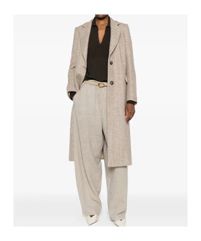 Tagliatore Herringbone Coat In Brown