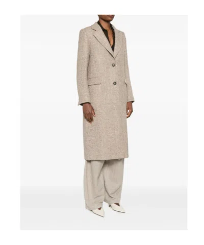 Tagliatore Herringbone Coat In Brown