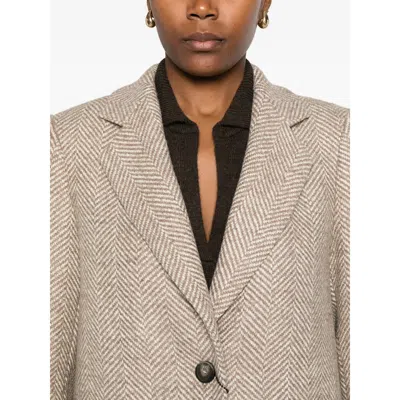Tagliatore Herringbone Coat In Brown