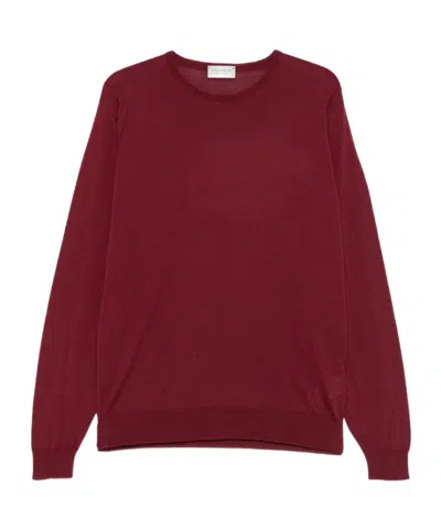 John Smedley Long Sleeve Ribbed Cuff Round Neck Sweater In Red
