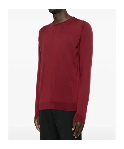 John Smedley Long Sleeve Ribbed Cuff Round Neck Sweater In Red