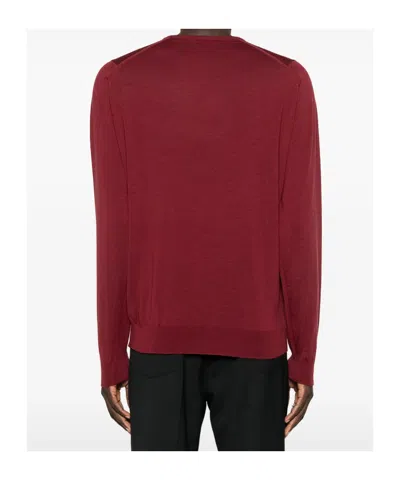 John Smedley Long Sleeve Ribbed Cuff Round Neck Sweater In Red