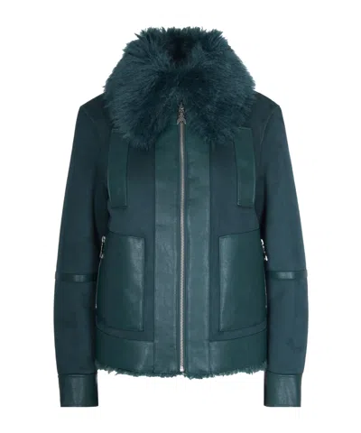 Patrizia Pepe Deep Green Reversible Short Fluffy Jacket In Blue