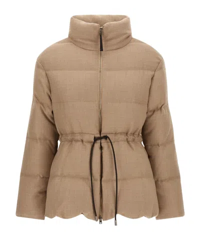 Herno Quilted Drawstring Wool Jacket In Brown