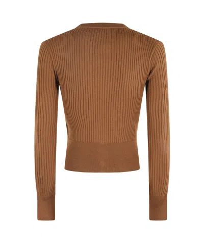 Roberto Collina Ribbed Cardigan Knitwear In Brown