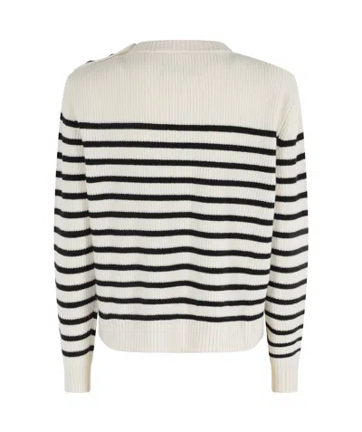Roberto Collina Boxy Fit Cream Merino Wool Sweater With Striped Pattern In White