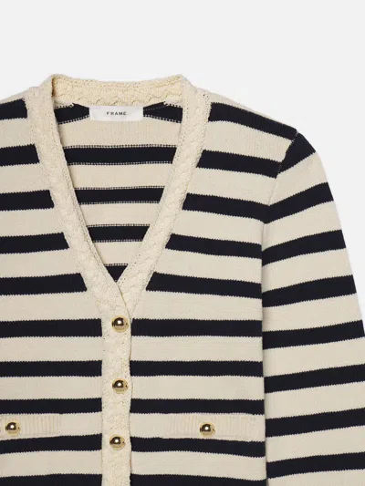 Frame Womens Harbor Stripe-print Knitted Cotton-blend Cardigan Navy Multi In Multi