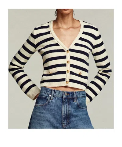 Frame Womens Harbor Stripe-print Knitted Cotton-blend Cardigan Navy Multi In Multi