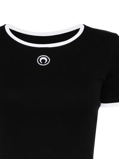 Marine Serre Ribbed Jersey Cropped Top Featuring Moon Logo In Black