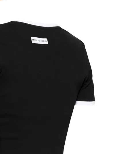 Marine Serre Ribbed Jersey Cropped Top Featuring Moon Logo In Black