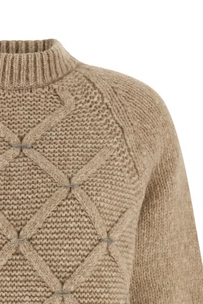 Peserico Diamond Pattern Knit Sweater With Raglan Sleeves In Brown