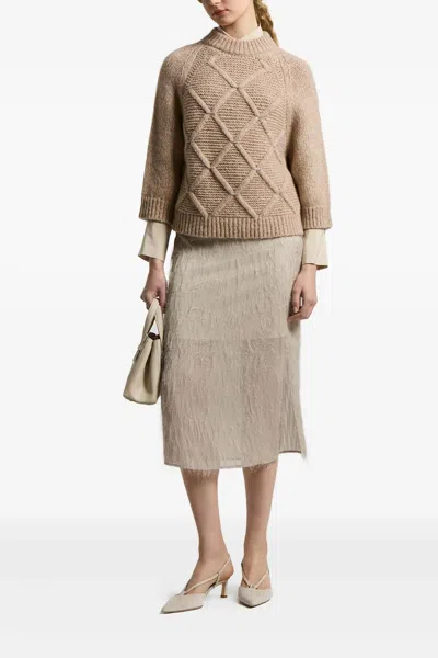 Peserico Diamond Pattern Knit Sweater With Raglan Sleeves In Brown