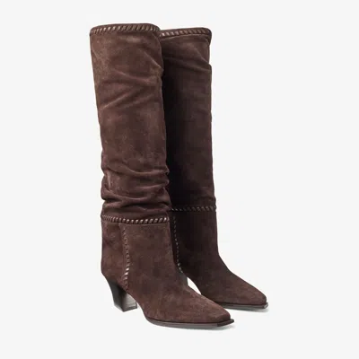 Jimmy Choo Hart Stitch 60 Suede Knee-high Boots In Brown
