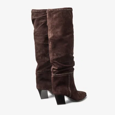 Jimmy Choo Hart Stitch 60 Suede Knee-high Boots In Brown