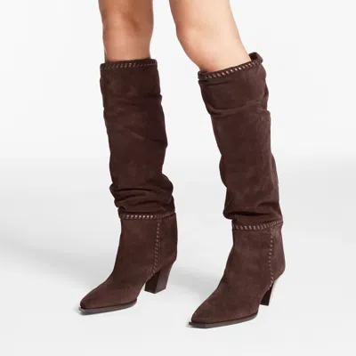 Jimmy Choo Hart Stitch 60 Suede Knee-high Boots In Brown
